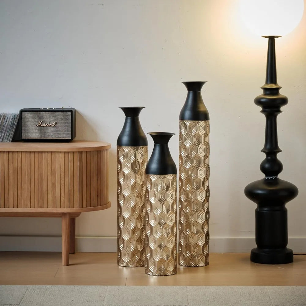 Decorative Metal Vase Set of 3, 32" H, 28" H, 24" H