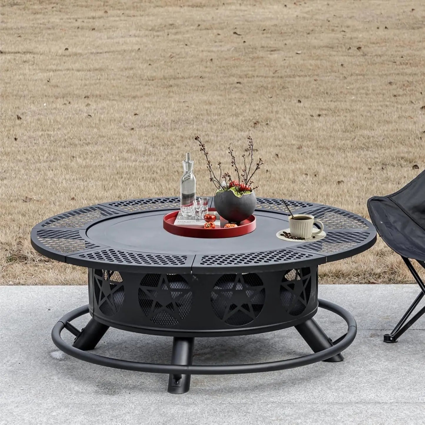 36 Inch Fire Wood Burning Pit with 2 Grills, Lid & Poker