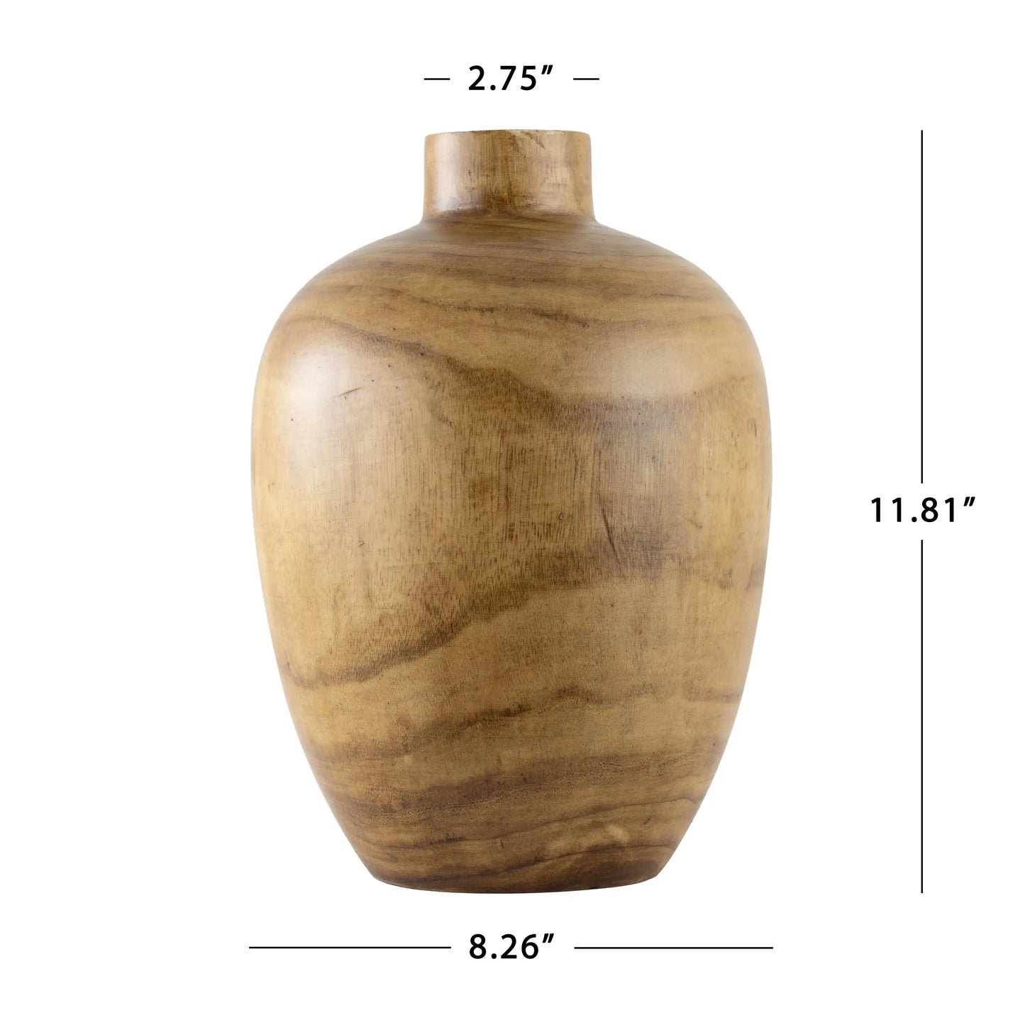 12" Medium Tone Brown Wood Finish Indoor Vase