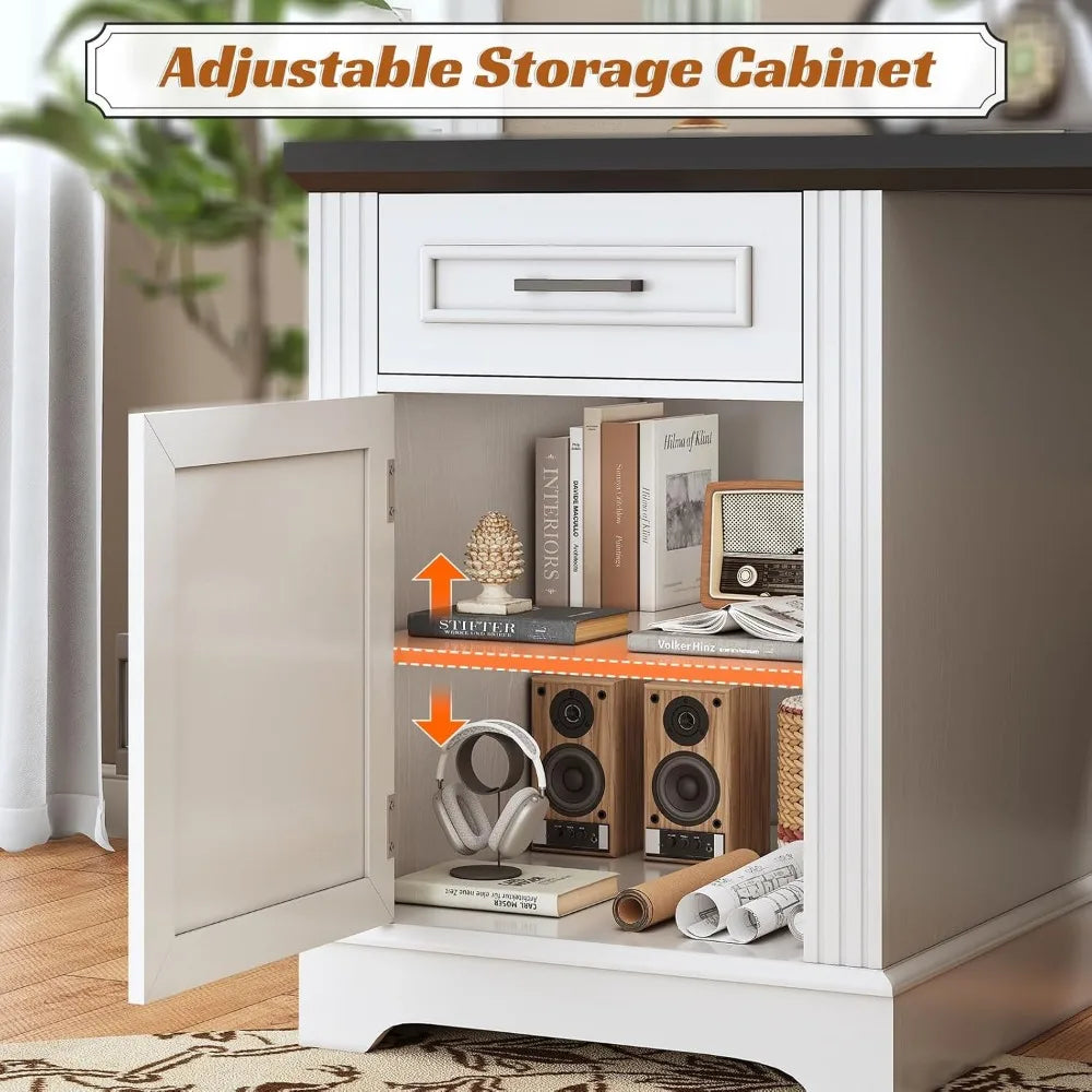 Farmhouse 69" L Shaped Desk, Drawers, Storage & Power Outlet