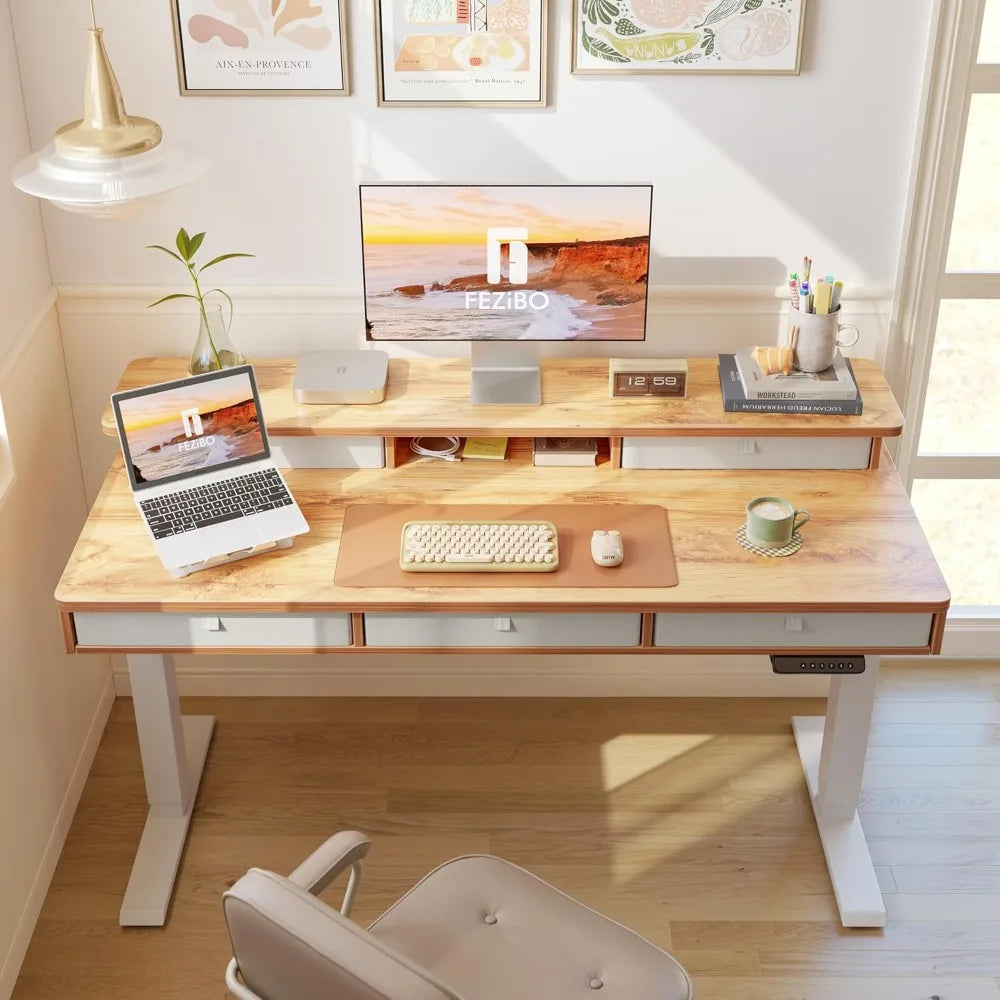 Sit, Stand Adjustable Desk, 5 Drawers, Storage Shelf