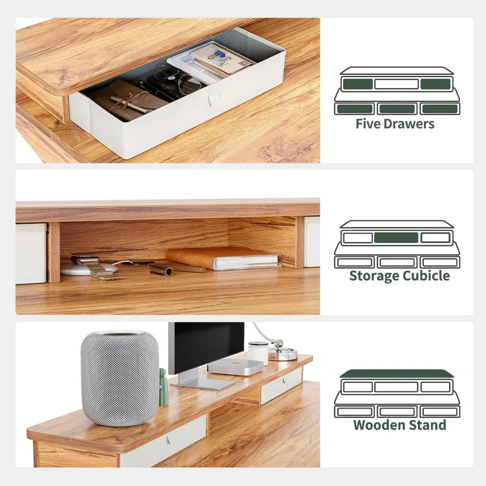 Sit, Stand Adjustable Desk, 5 Drawers, Storage Shelf
