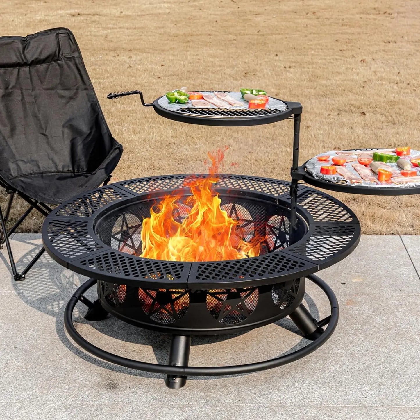 36 Inch Fire Wood Burning Pit with 2 Grills, Lid & Poker