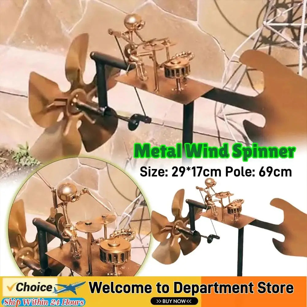 Drummer Windmill Handmade Metal Figurine Rockin' Art Garden