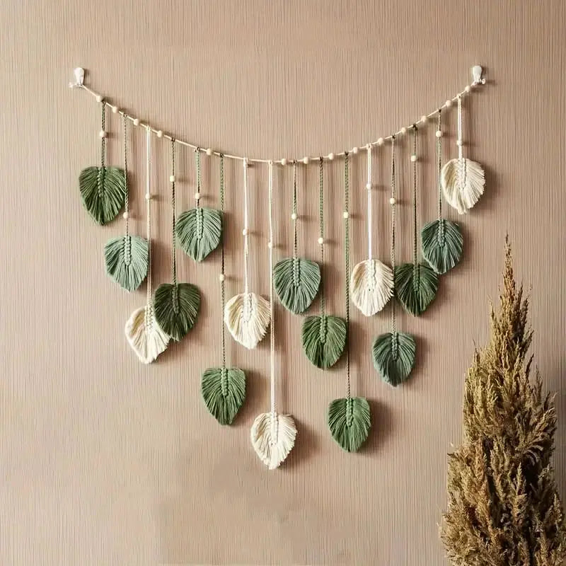 Boho Macrame Leaf Feather Tapestry Wall Hanging