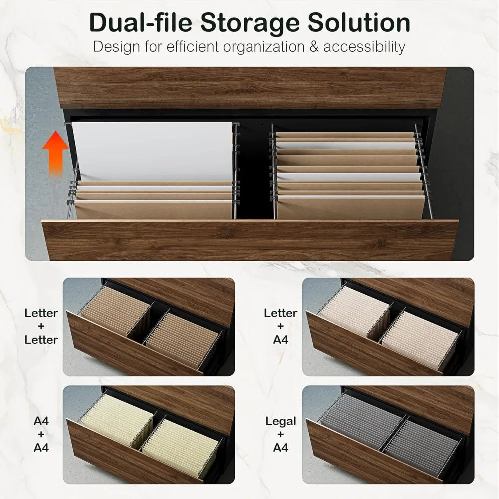 2 Drawer Wood Lateral File Cabinet, 31w x 28h, Anti-tilt Mechanism