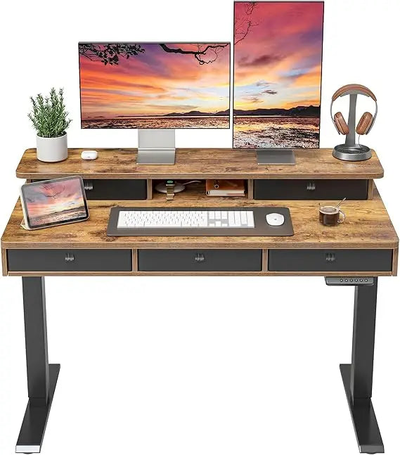 Sit, Stand Adjustable Desk, 5 Drawers, Storage Shelf