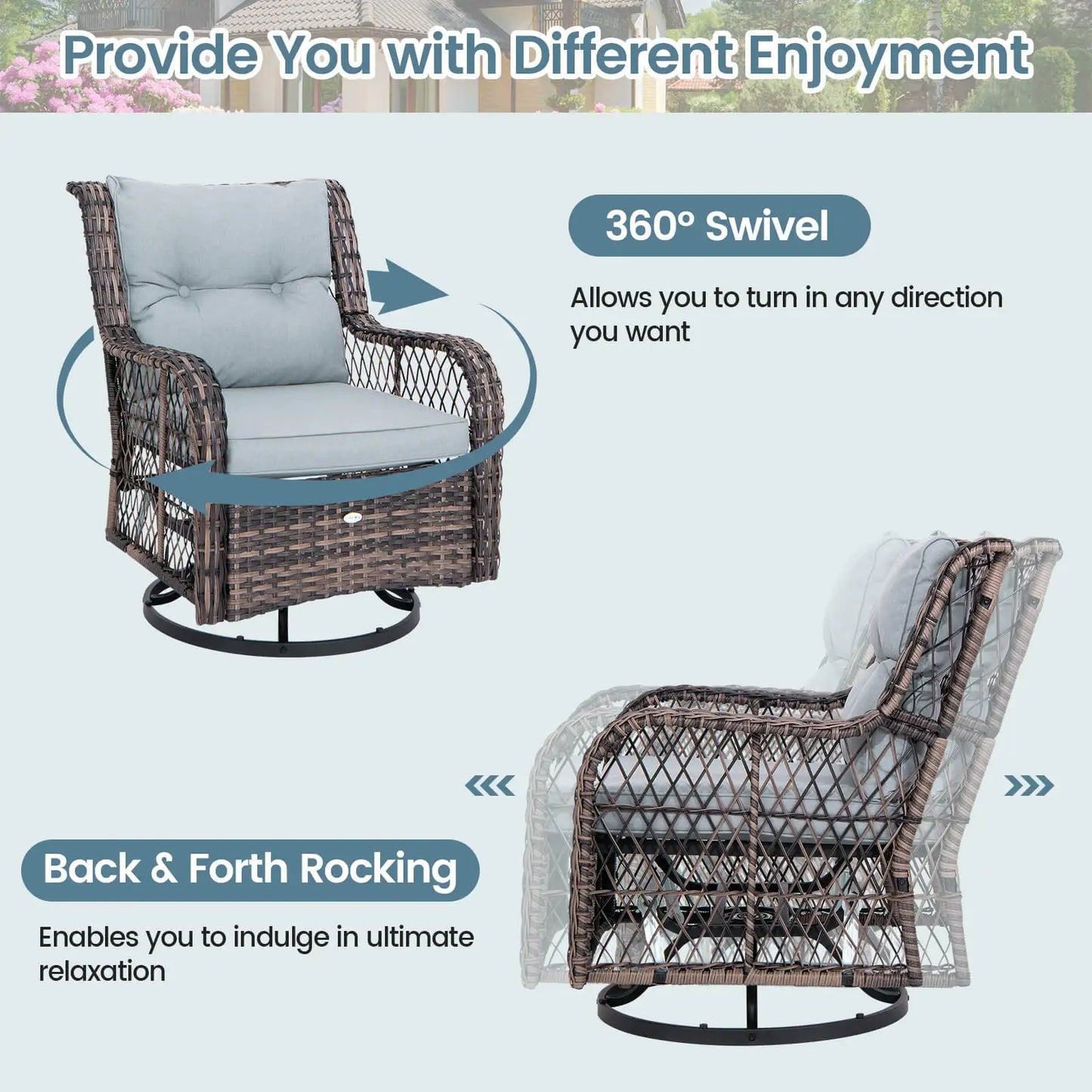 3 PCS Patio Rocking Chairs with Glass Side Table