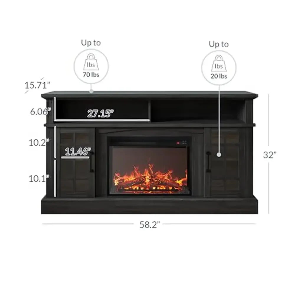 TV Stand with Electric Fireplace Heater Media Entertainment Console Storage Cabinet Shelf Unit Stand