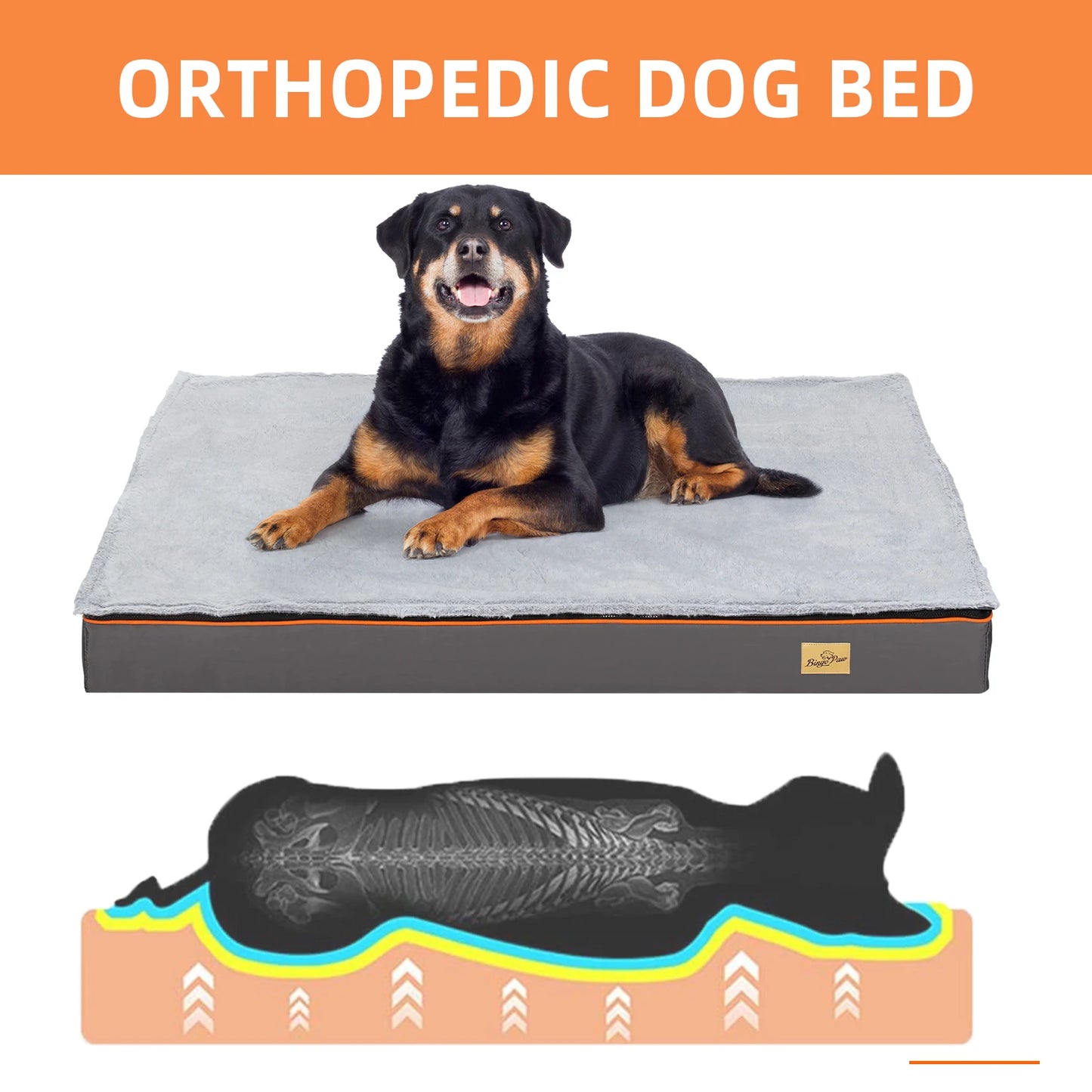 Large Dog Bed Padded Orthopedic Foam Cushion, Washable