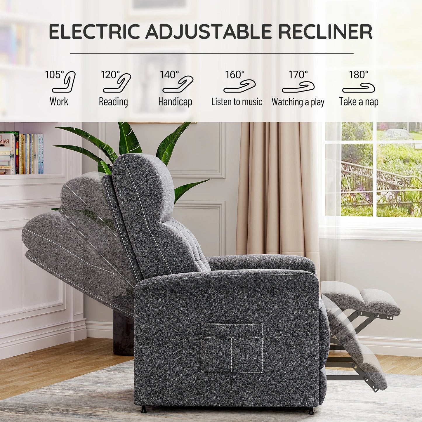 Power Recliner Chair with Heated and Massage, Soft Fabric, Theater Seating