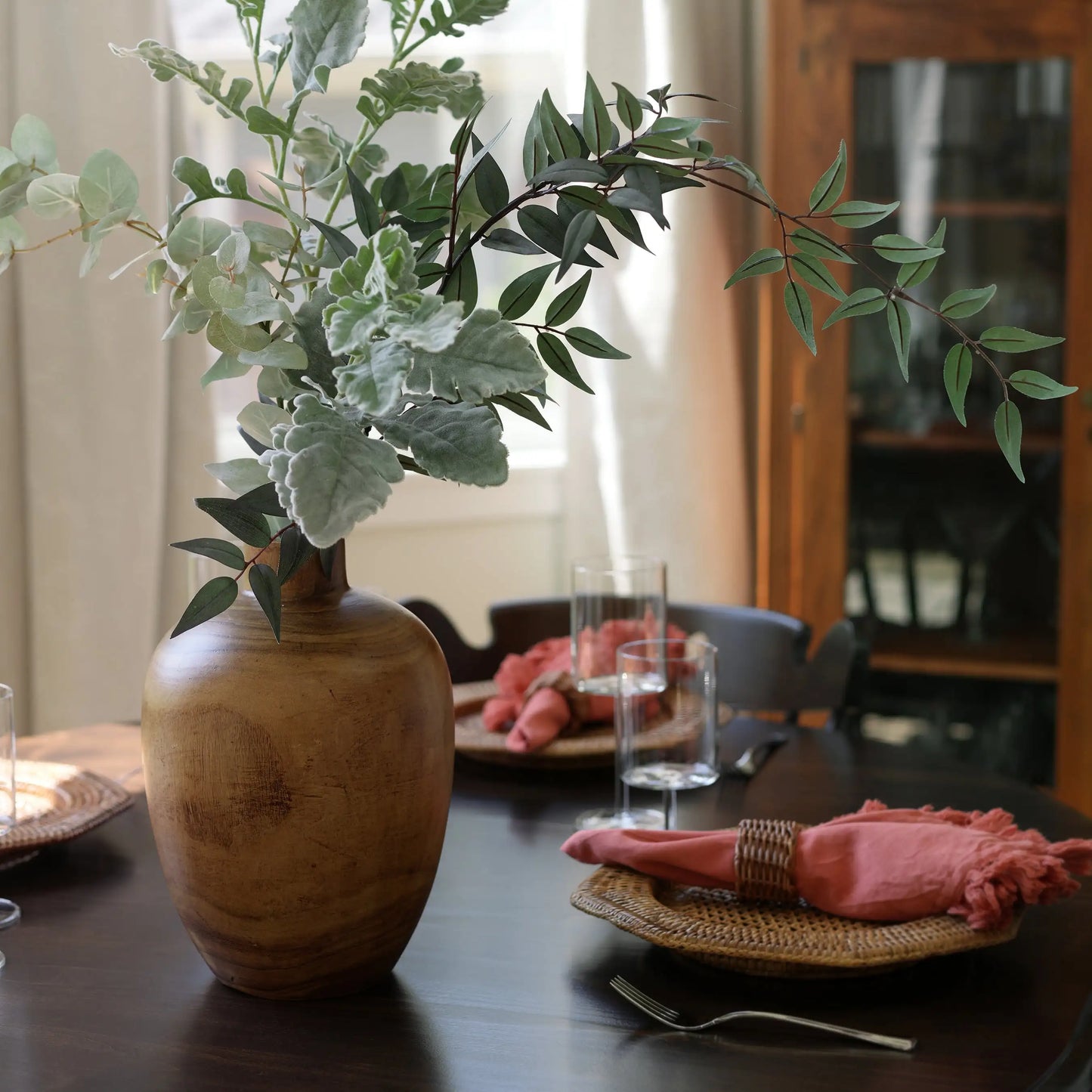 12" Medium Tone Brown Wood Finish Indoor Vase