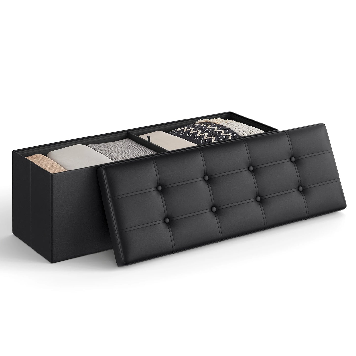 43" Folding Padded Storage, Bench, Footrest, Faux Leather