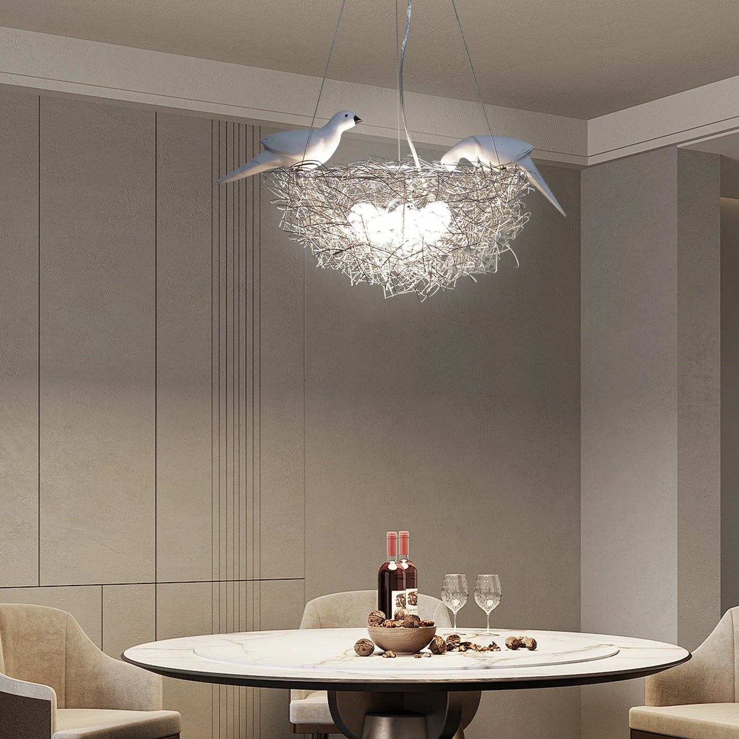 5 Light Woven Nest With Bird Accents Chandelier