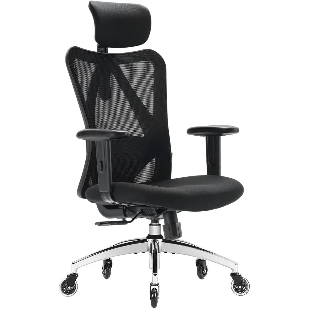 Ergonomic Chair, Lumbar Support, Thick Cushion, Armrest and Headrest,