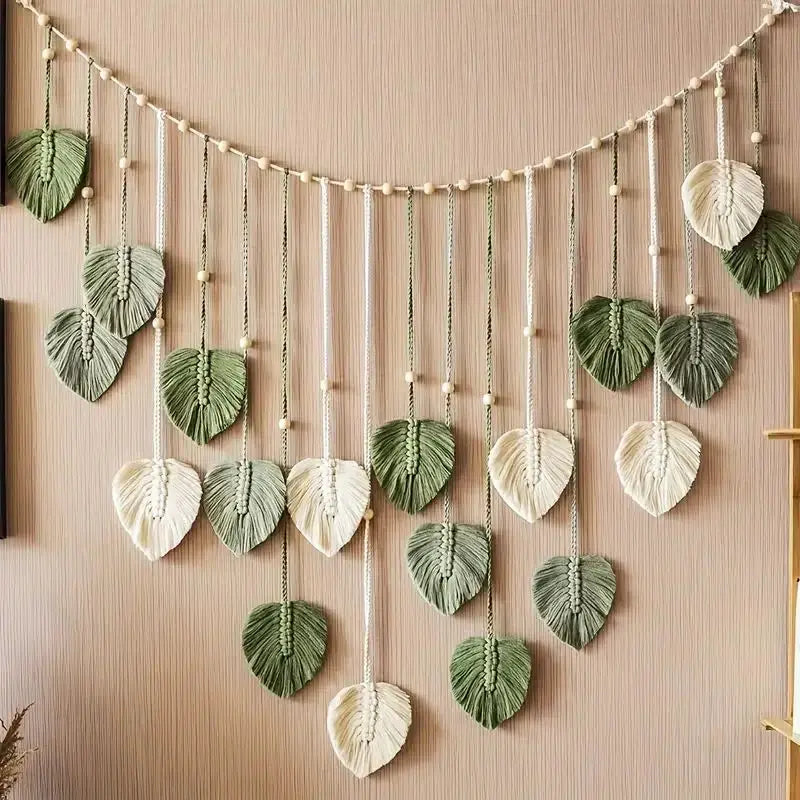 Boho Macrame Leaf Feather Tapestry Wall Hanging
