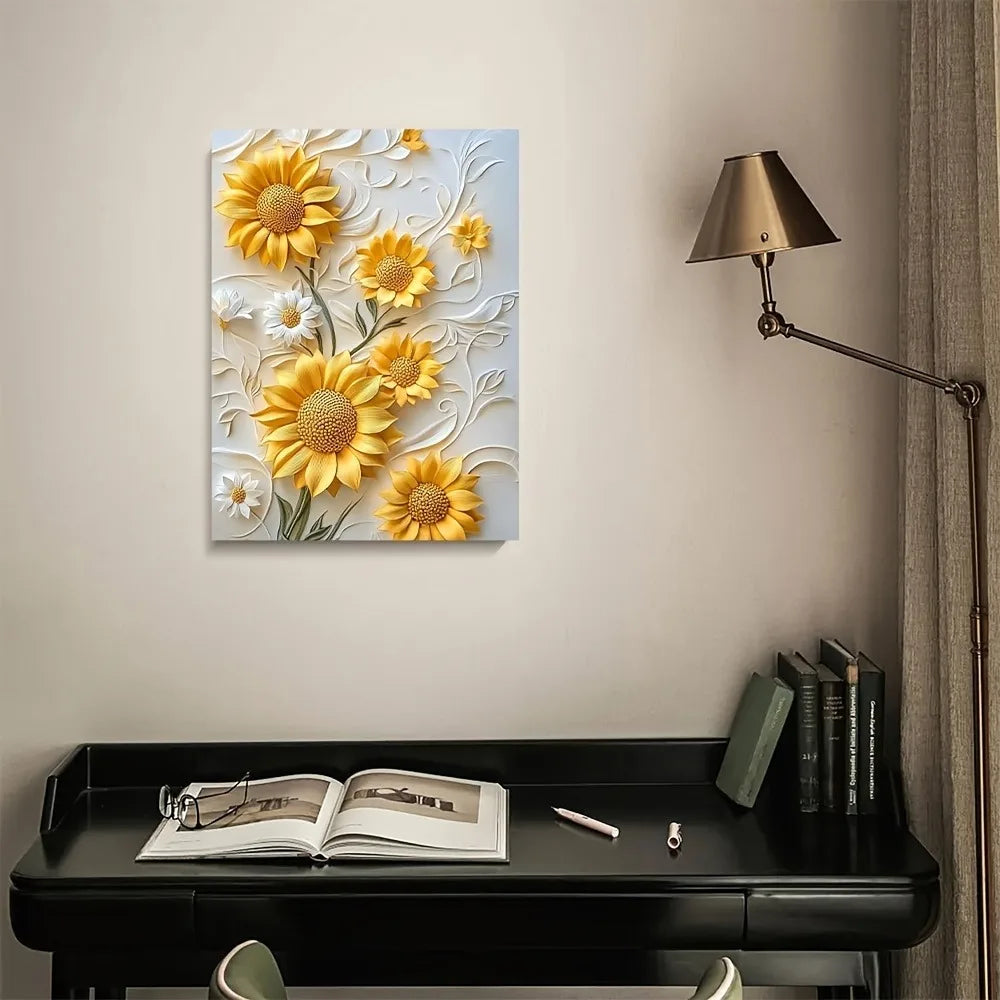 3D Vivid Sunflower Canvas, Wood Frame