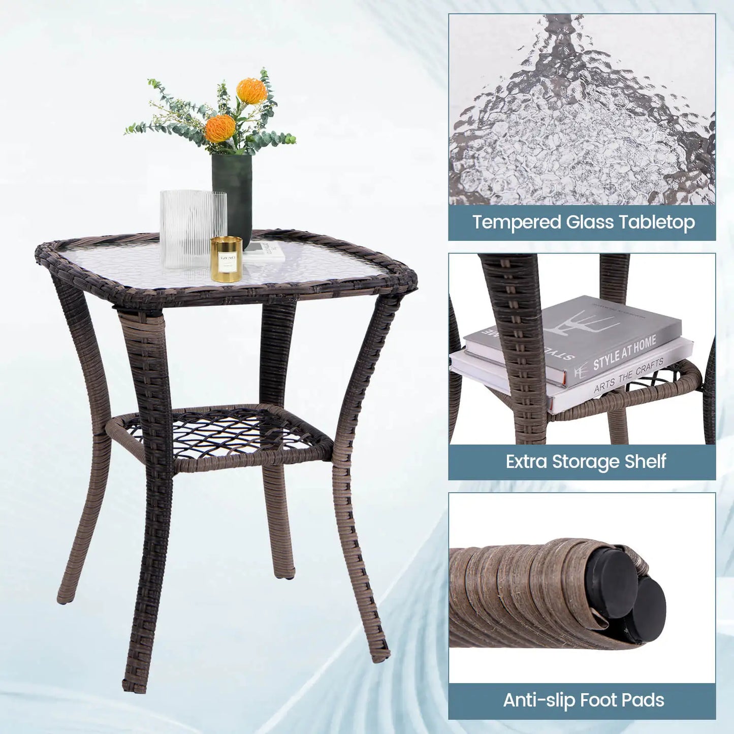 3 PCS Patio Rocking Chairs with Glass Side Table