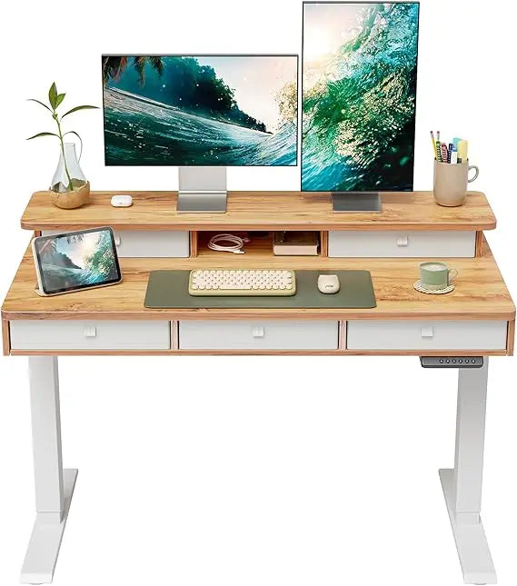 Sit, Stand Adjustable Desk, 5 Drawers, Storage Shelf