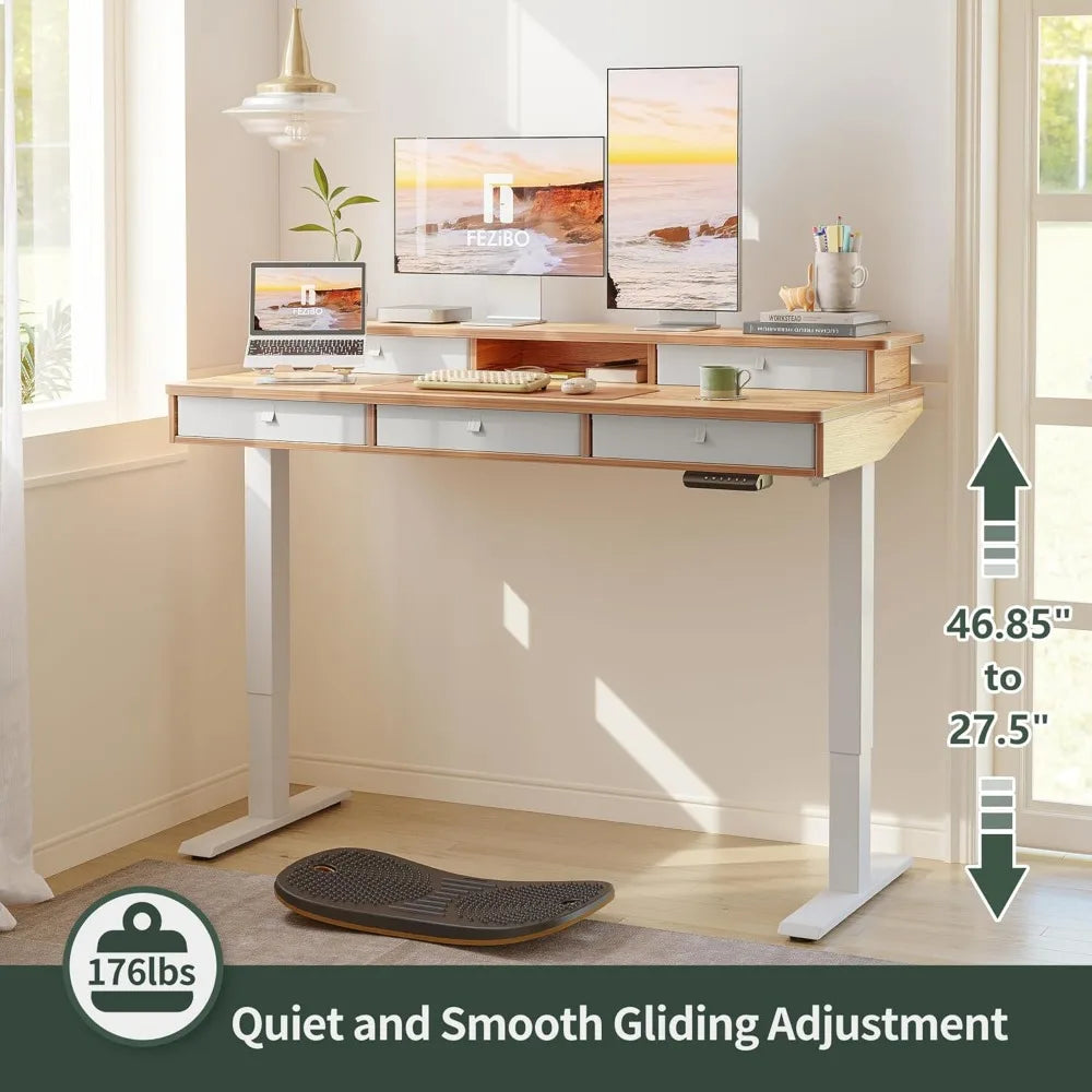 Sit, Stand Adjustable Desk, 5 Drawers, Storage Shelf