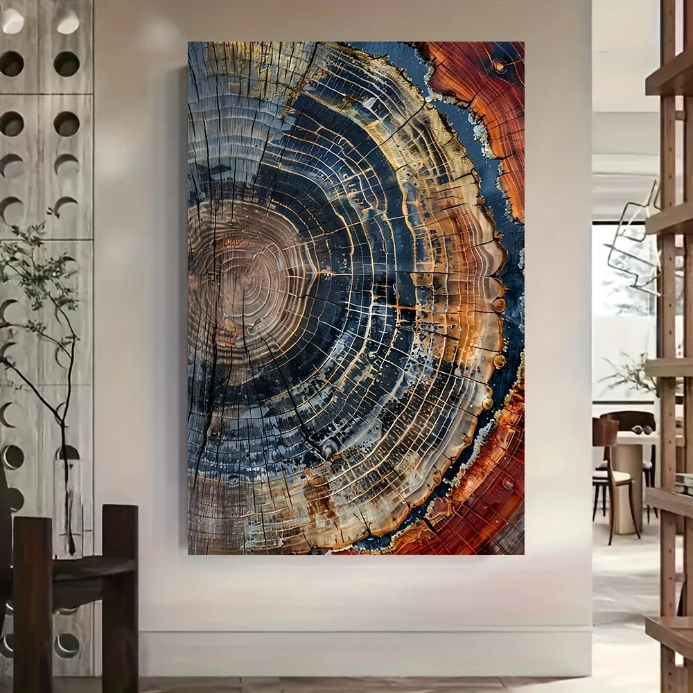 Abstract Tree Ring Frameless Canvas Wall Hanging.