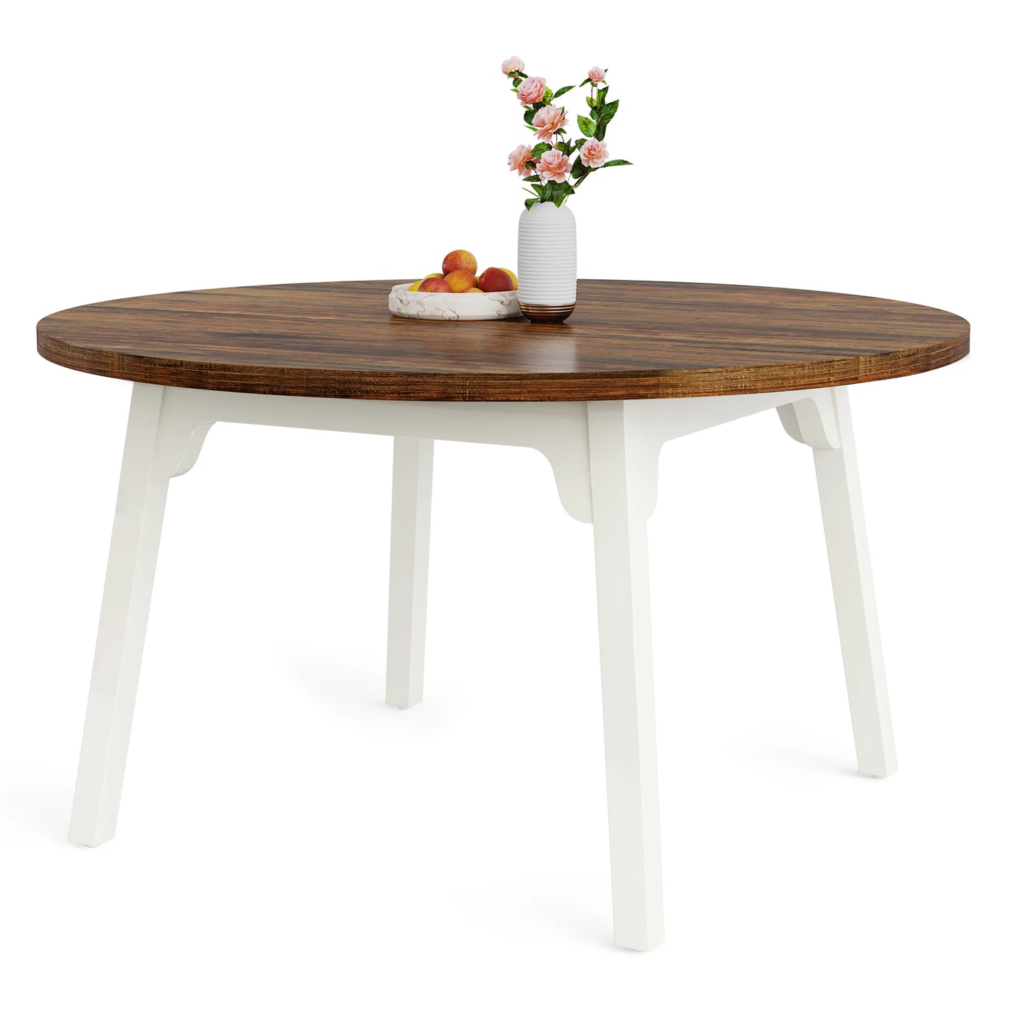 Round Dining Table, 46-Inch Wood Table with Sturdy Metal Base