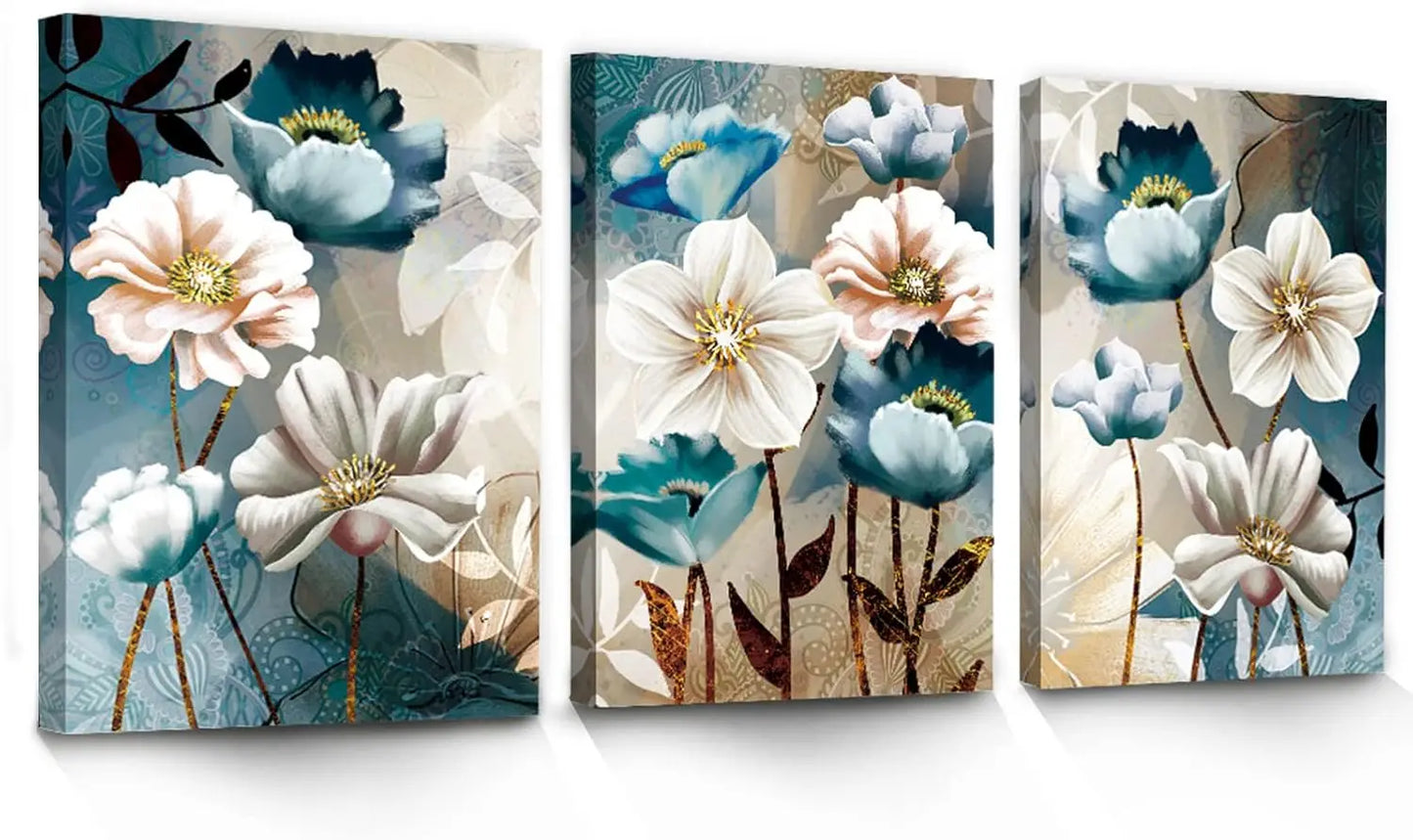 3 Piece Blue Lotus Flower Canvas