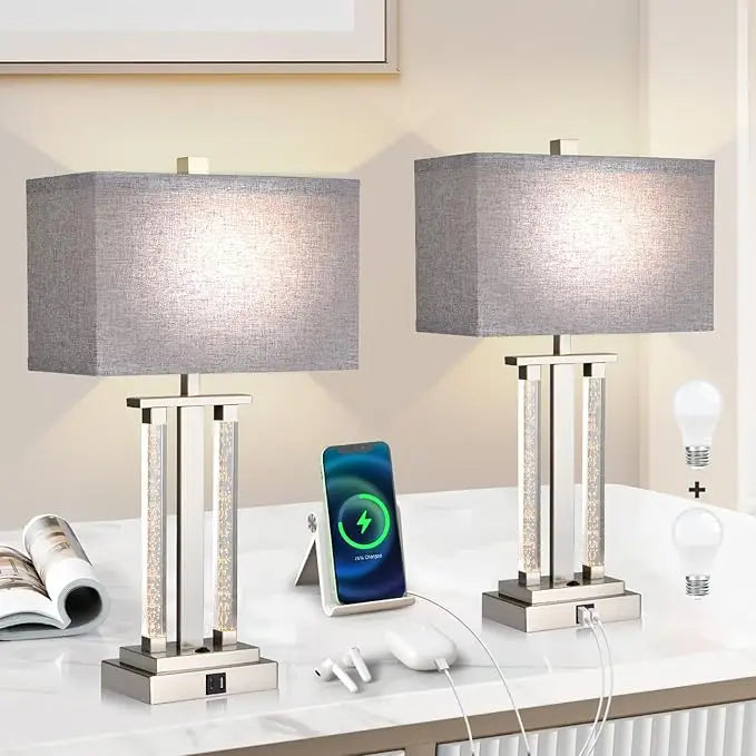 Modern Table Lamps Set of 2, 3 Way Lighting Modes With USB Charging Port