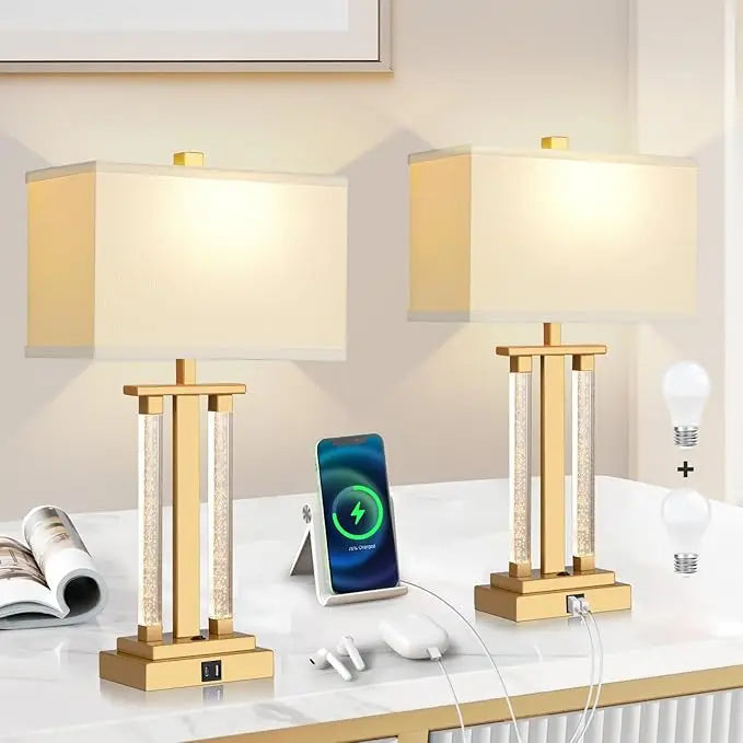 Modern Table Lamps Set of 2, 3 Way Lighting Modes With USB Charging Port