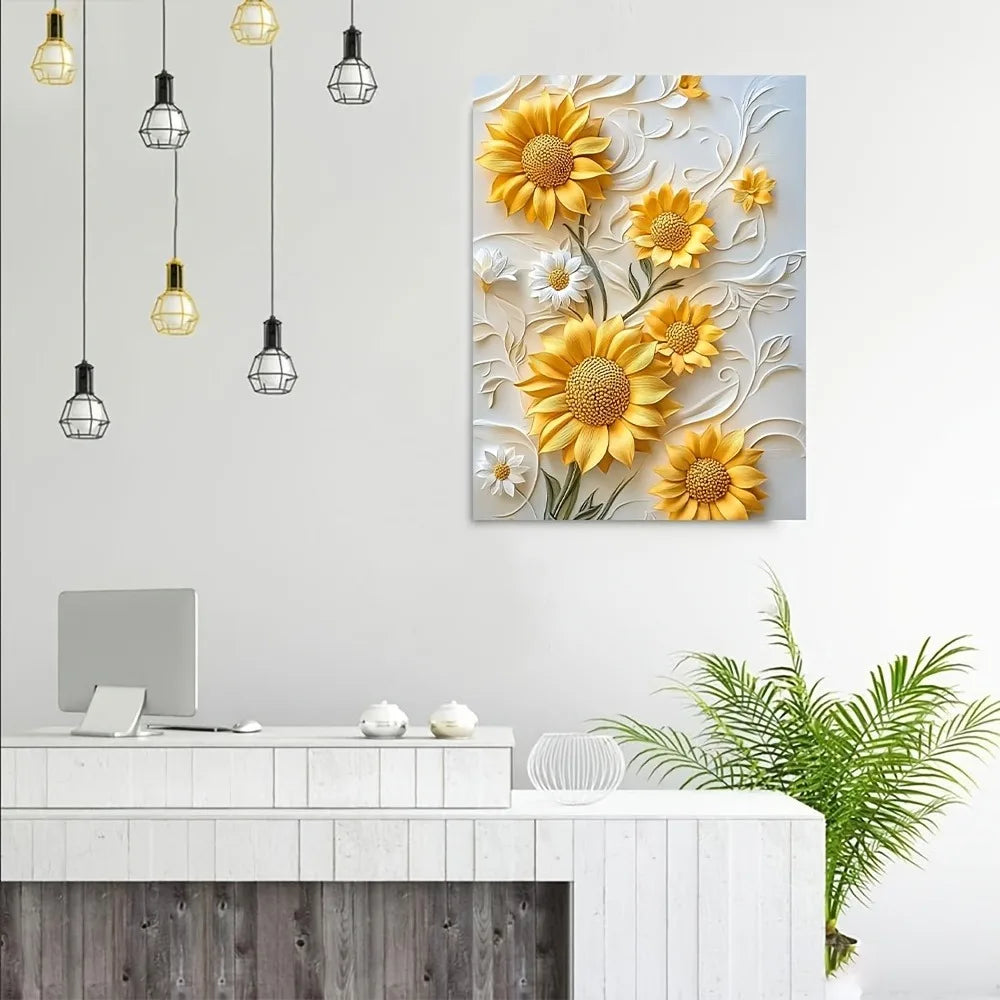 3D Vivid Sunflower Canvas, Wood Frame
