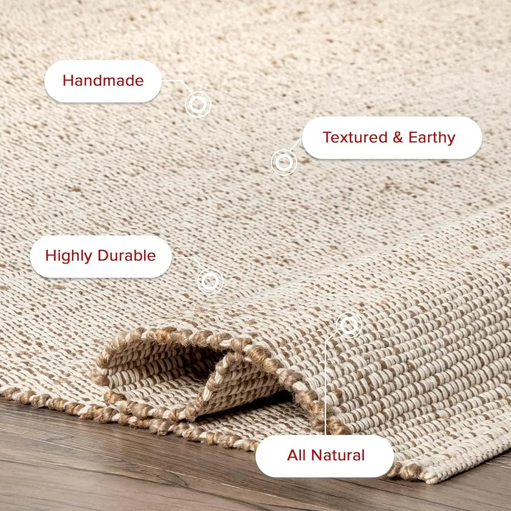 5X8 Jute & Cotton Hand Woven Area Rug, Natural, Natural Fiber
