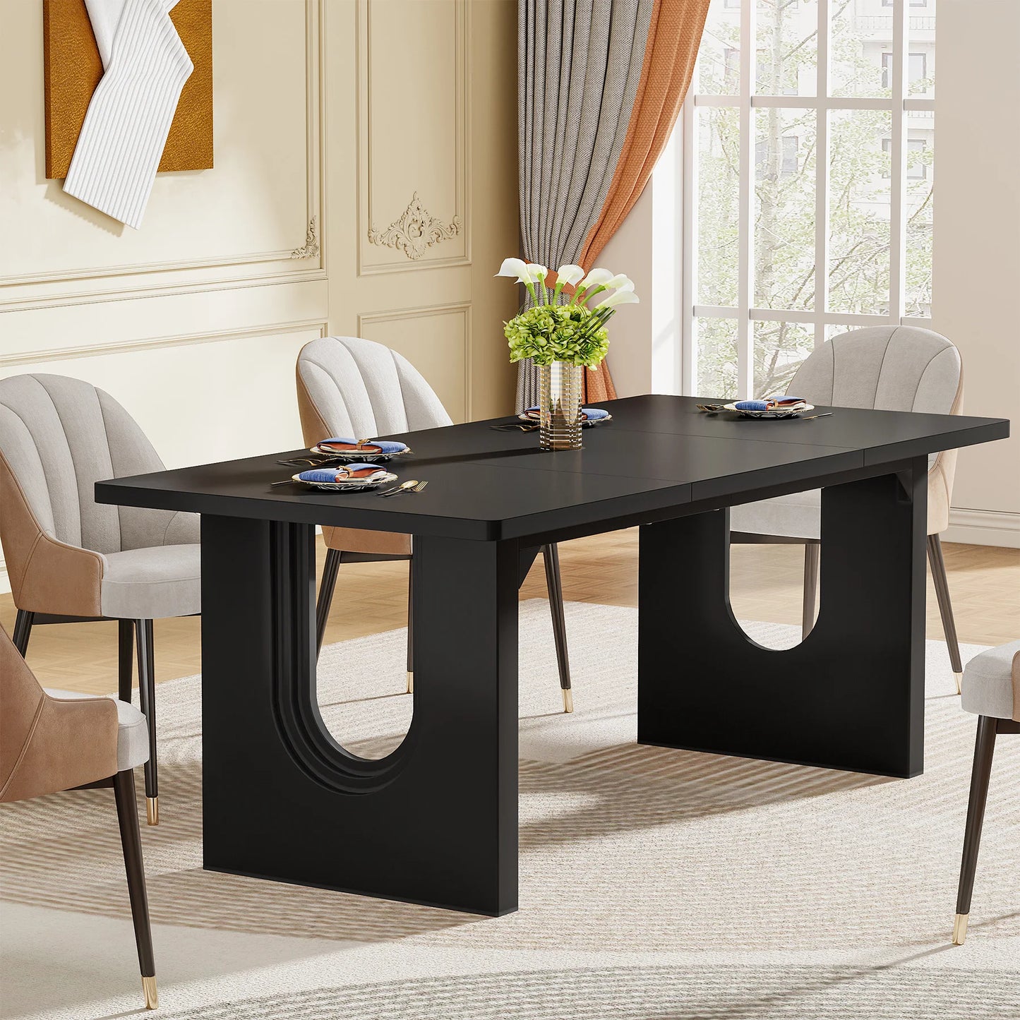 71" Large Wood Modern Kitchen Dining Table