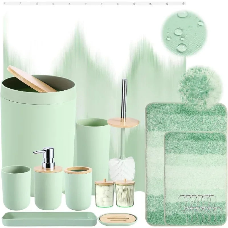 Green Bathroom Sets with Shower Curtain, Rug and Accessories