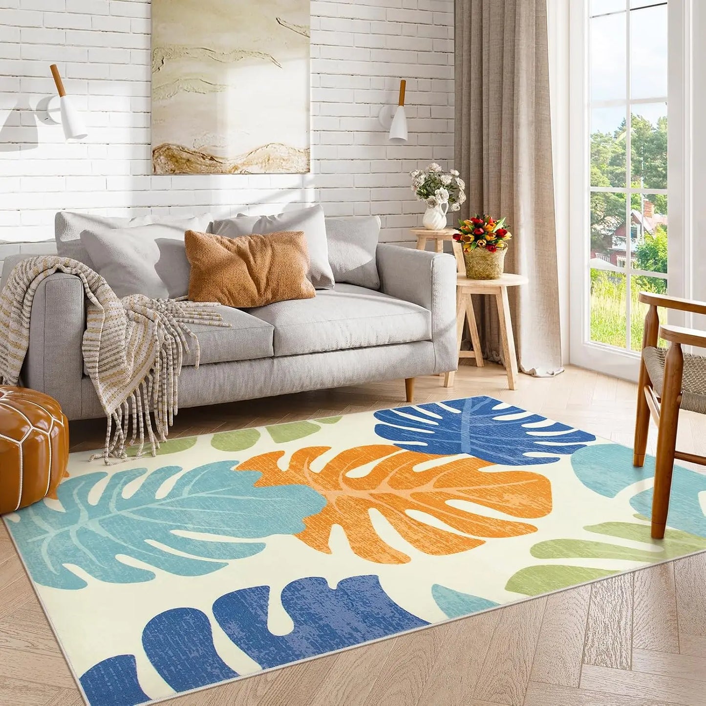 Leaf Area Washable Rugs for Living Room Non-Slip