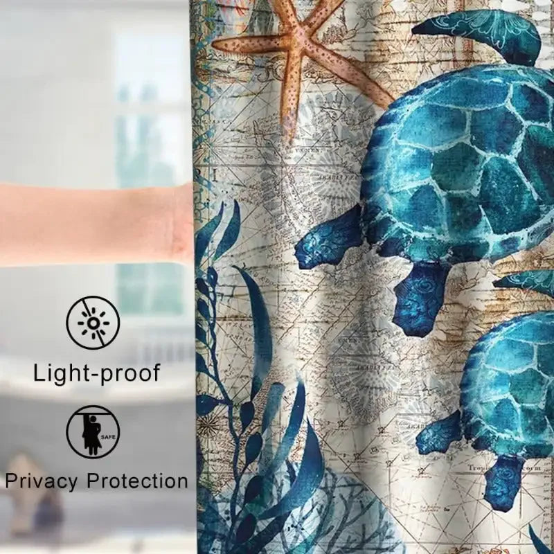 Nautical Sea Turtles Fabric Shower Curtain, Grommets and Hooks