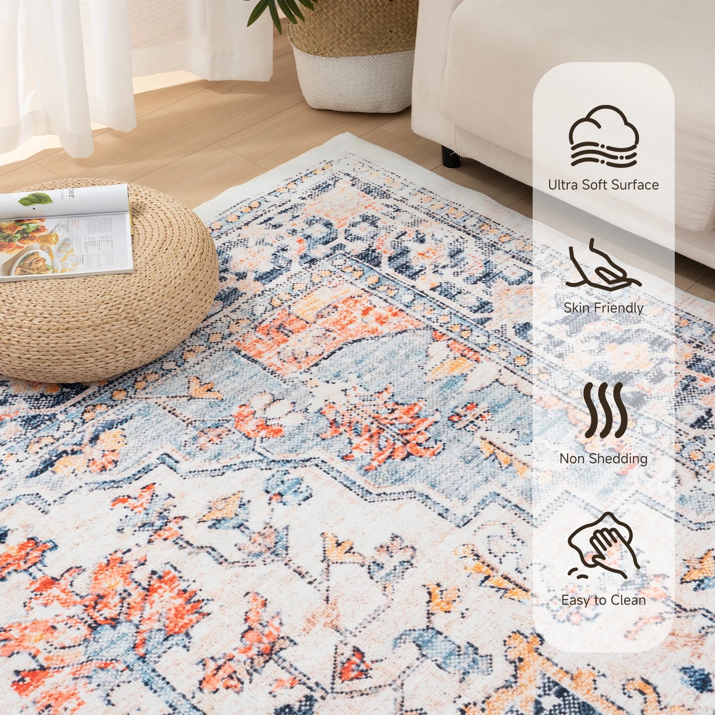 Orhopui vintage boho design, washable, non-slip rugs