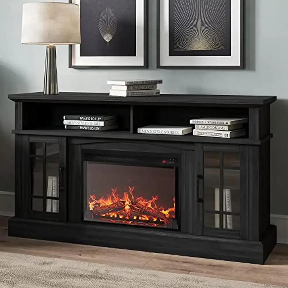 TV Stand with Electric Fireplace Heater Media Entertainment Console Storage Cabinet Shelf Unit Stand
