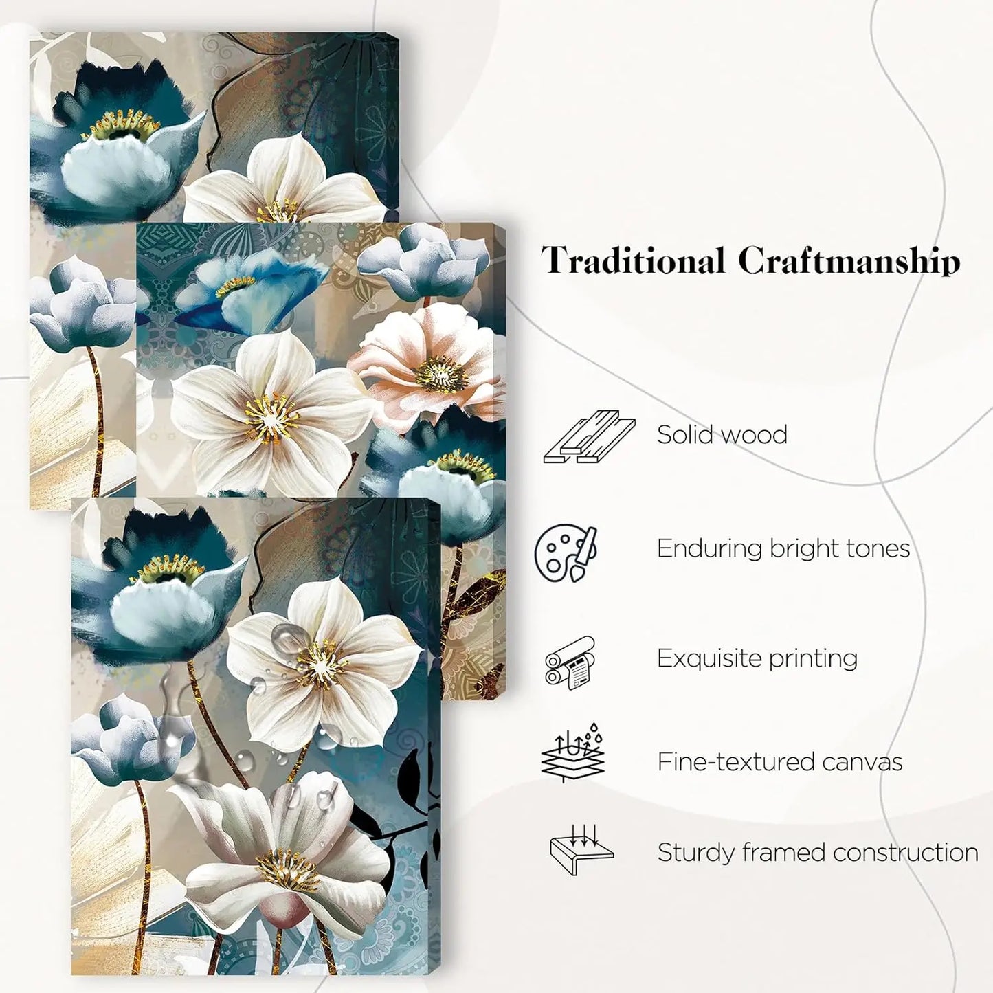 3 Piece Blue Lotus Flower Canvas