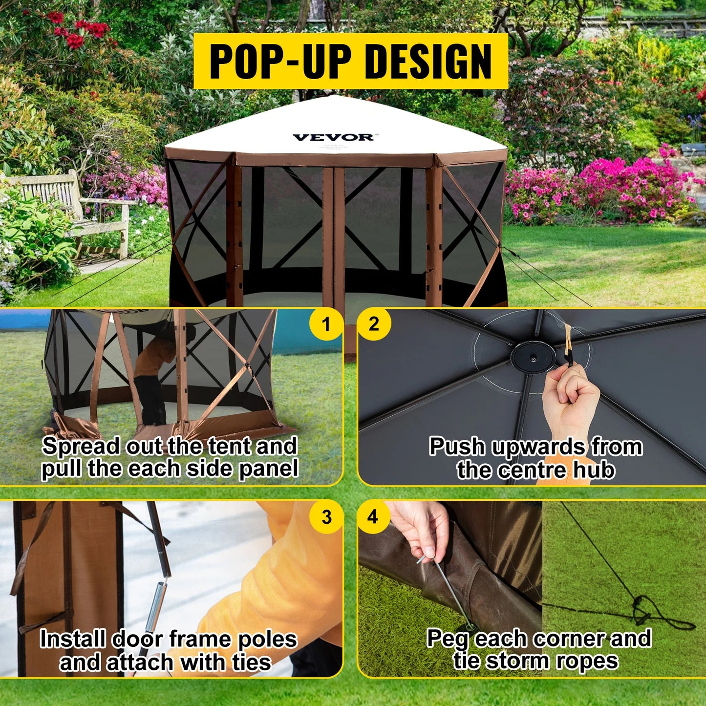 VEVOR Pop-up Camping Gazebo 6 Sided 10' x 10'