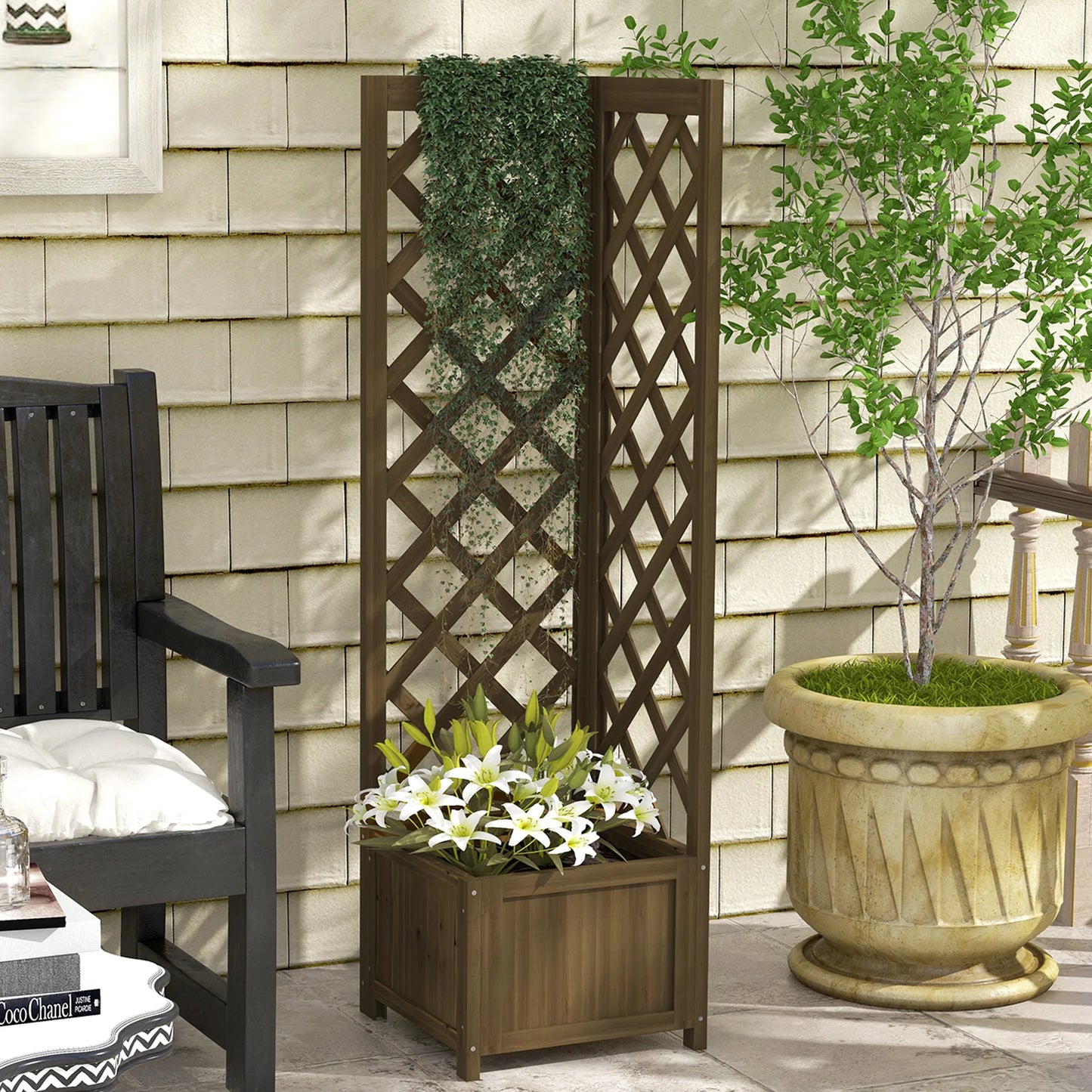 Wooden Raised Garden Bed with Trellis..
