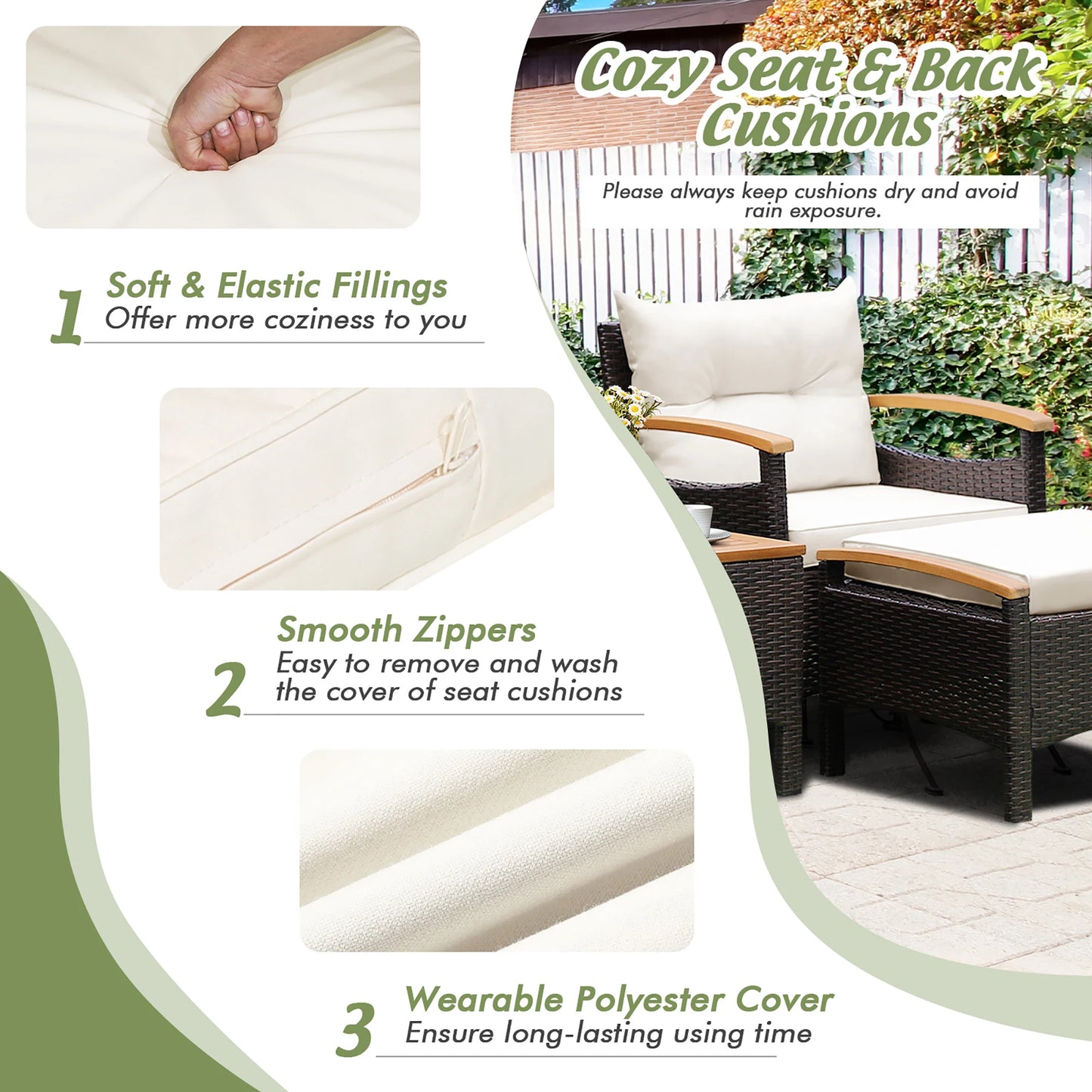 5PCS Patio Rattan Furniture Set Sofa Ottoman Table
