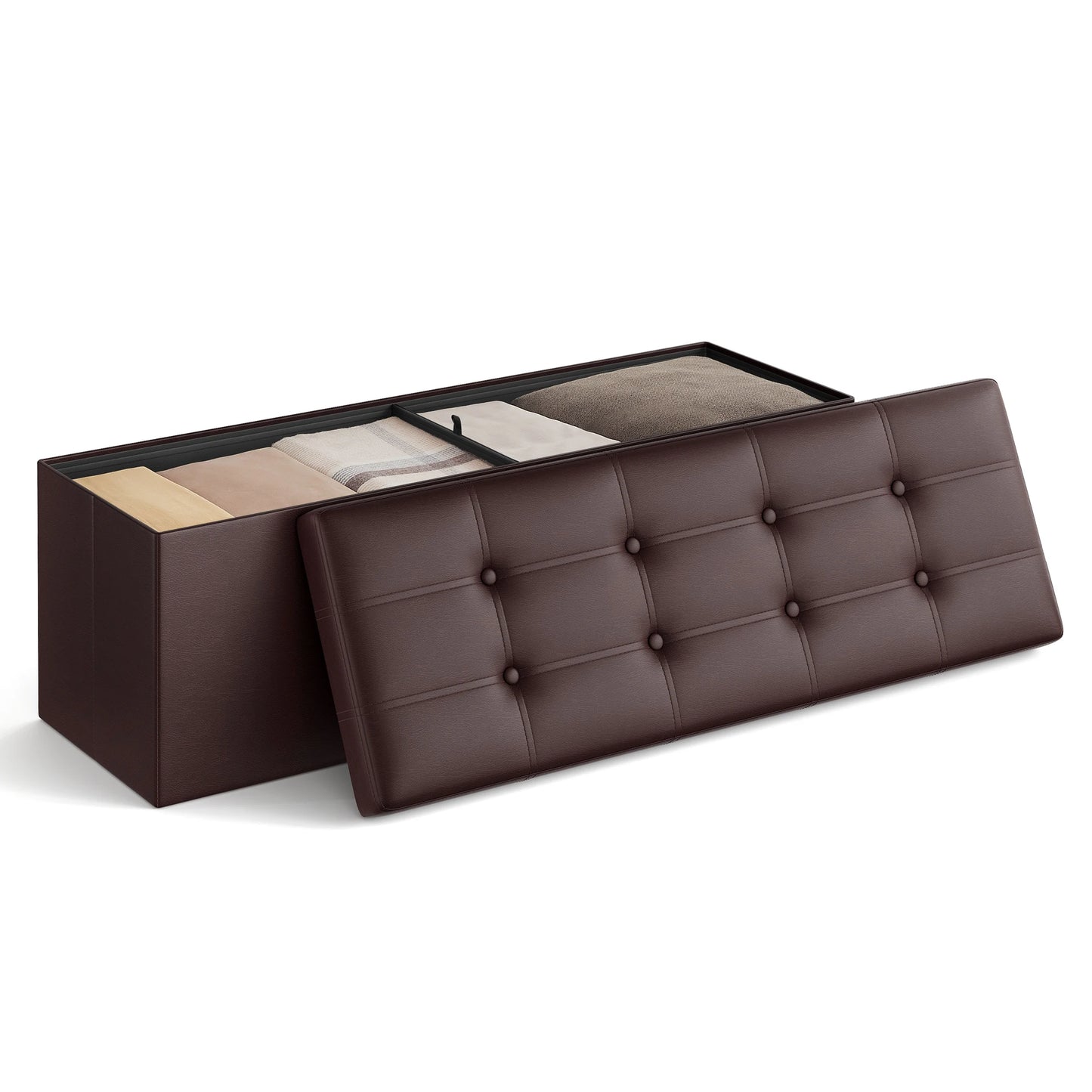 43" Folding Padded Storage, Bench, Footrest, Faux Leather