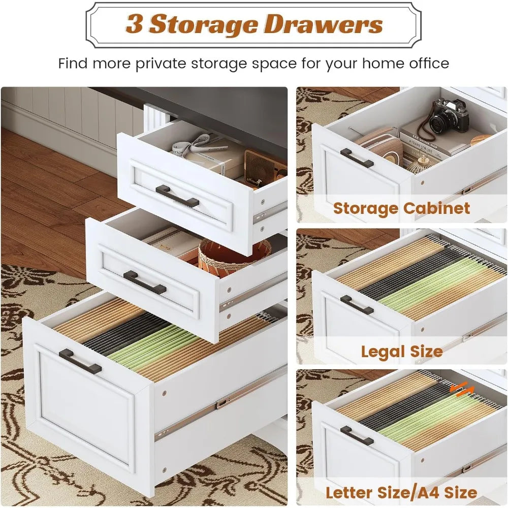 Farmhouse 69" L Shaped Desk, Drawers, Storage & Power Outlet