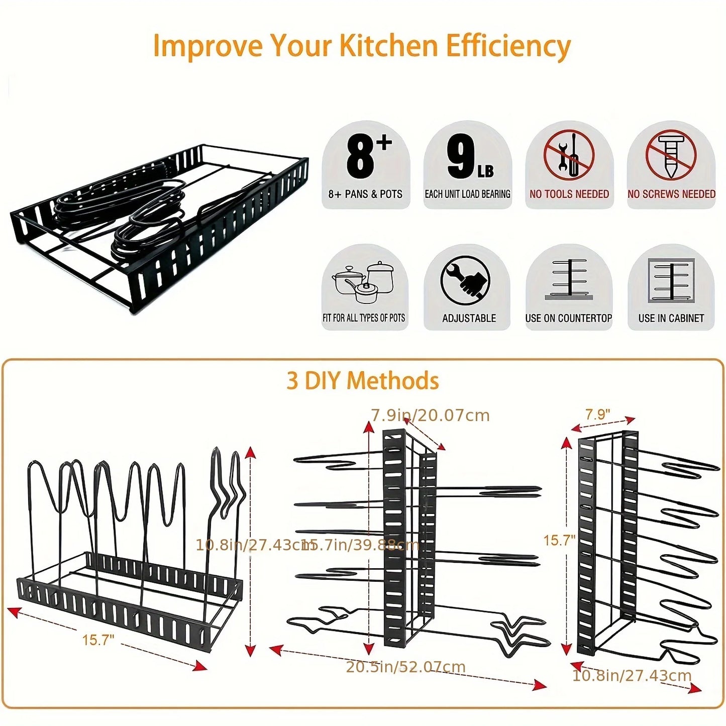 2 Pack Pot Rack Organizers, Adjustable Racks
