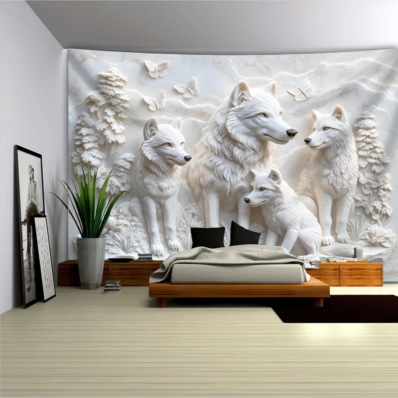 Harmonious Wolves 3D Large Wall Hanging Tapestry