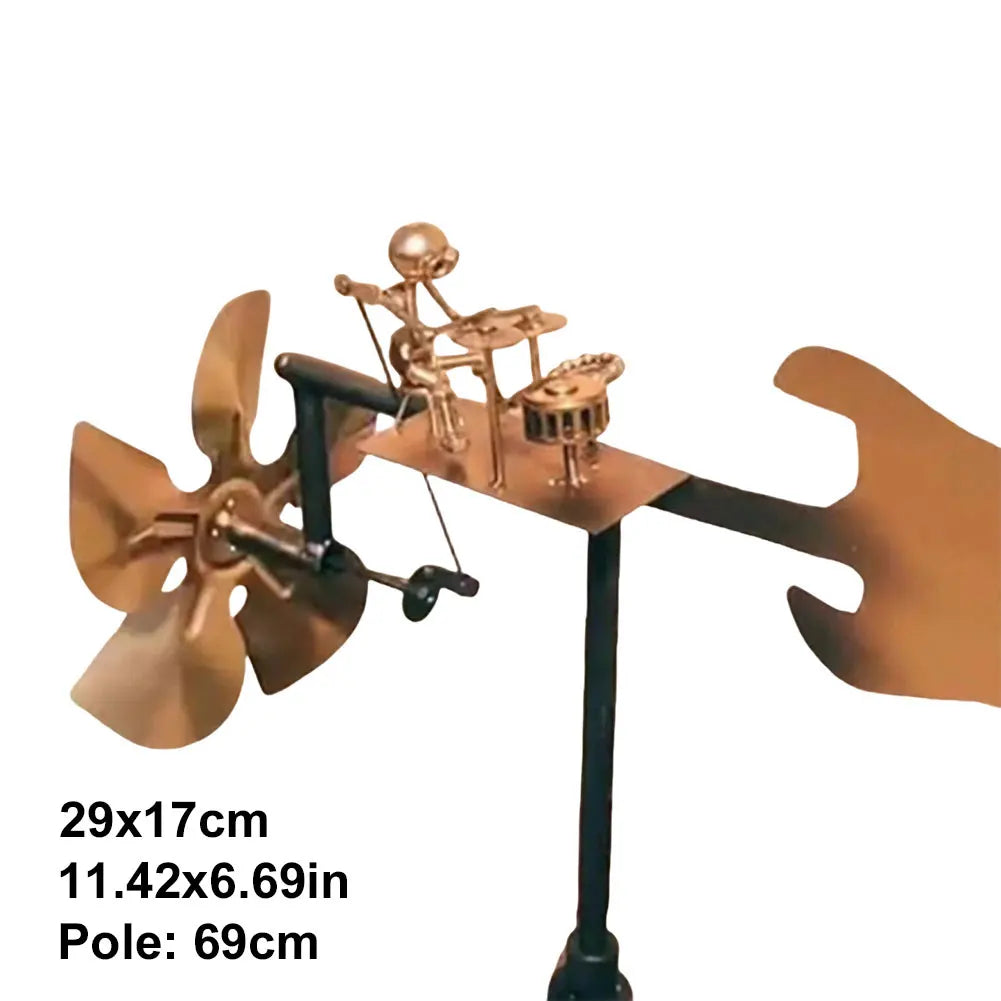 Drummer Windmill Handmade Metal Figurine Rockin' Art Garden