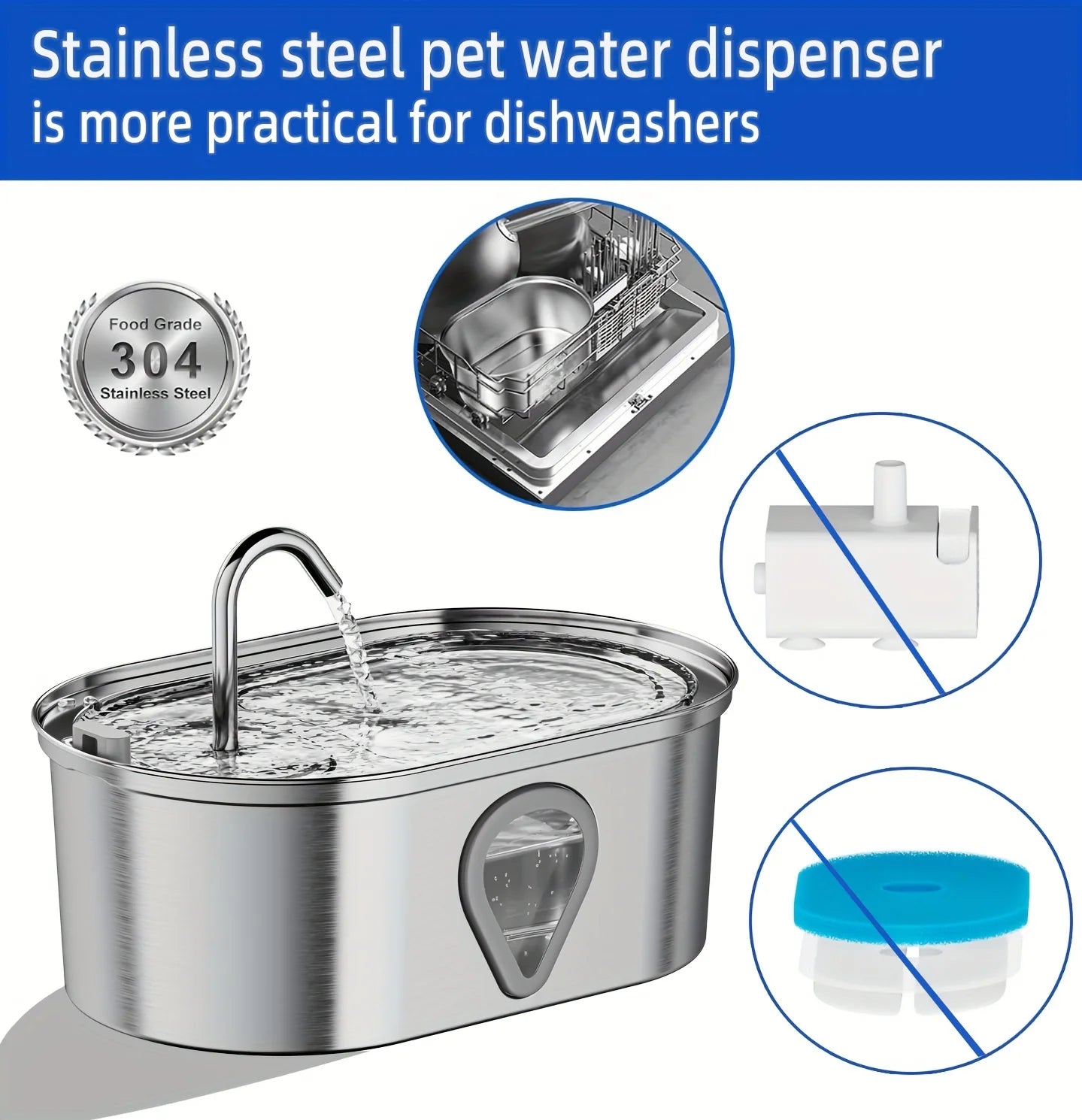 3.5L Stainless Steel Automatic Water Fountain Dispenser, Lighted