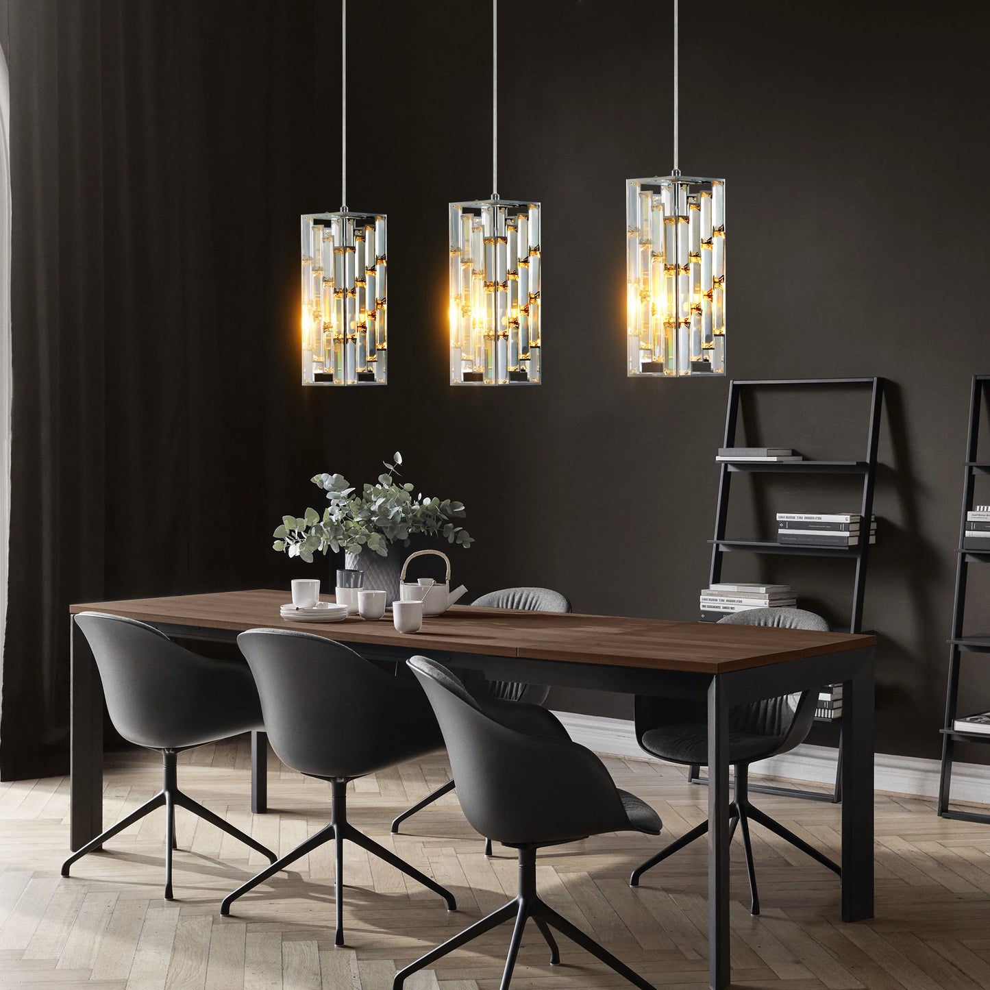 Modern Adjustable Crystal & Chrome Pendant Light - 3 Pack