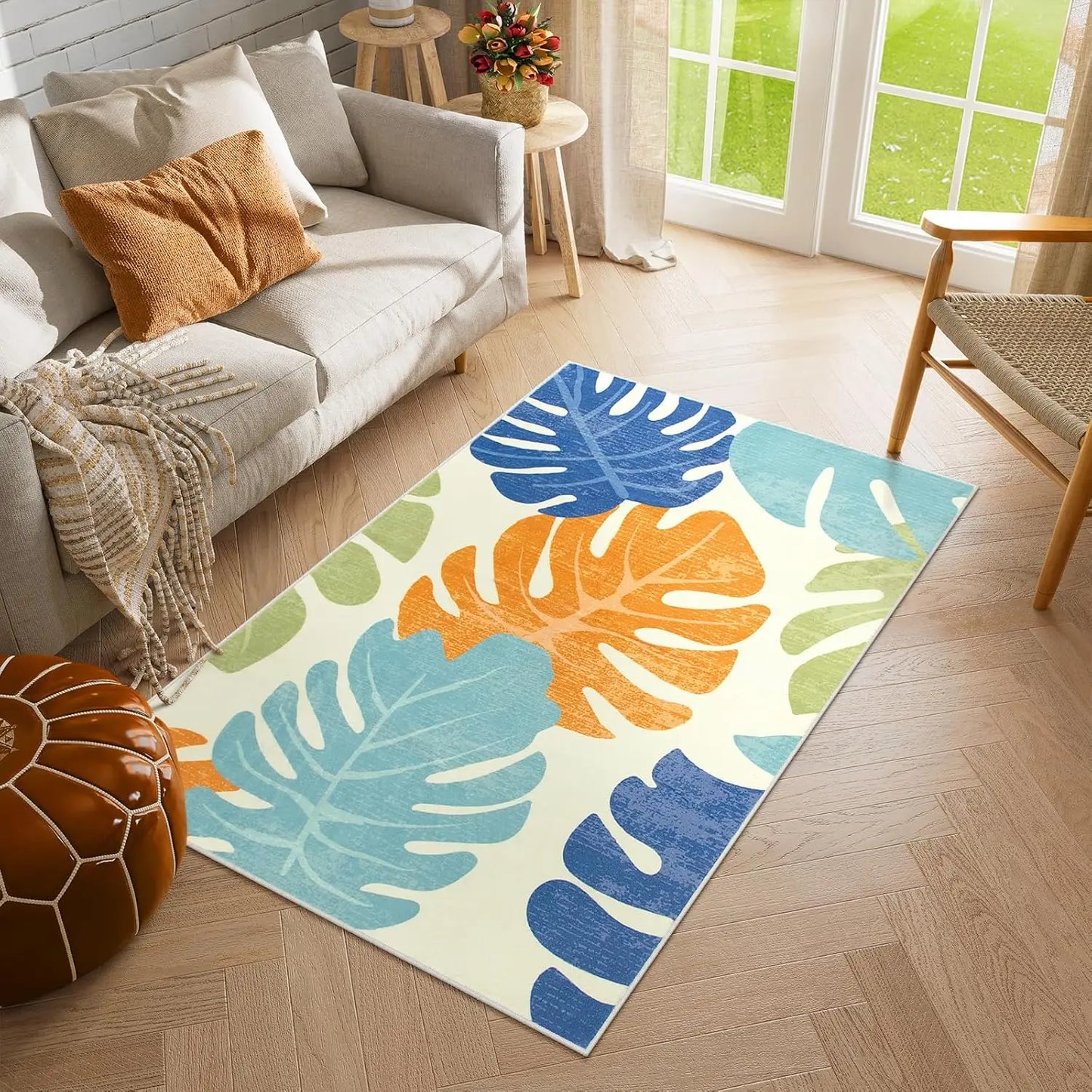 Leaf Area Washable Rugs for Living Room Non-Slip