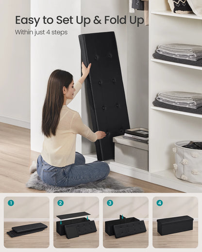 43" Folding Padded Storage, Bench, Footrest, Faux Leather